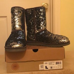 Ugg blue/silver short sparkle boots